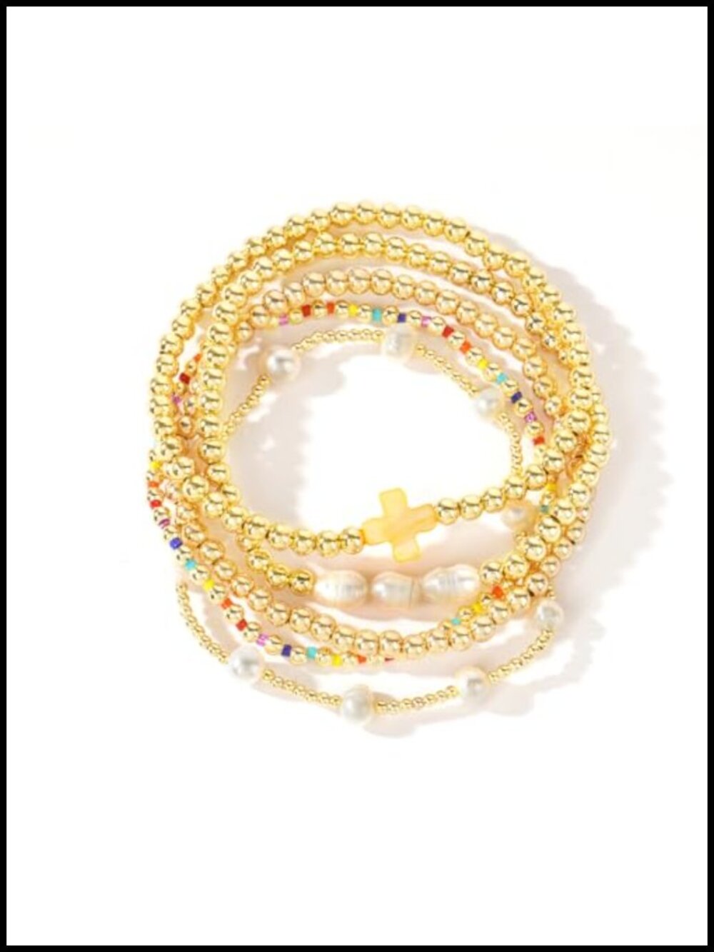 14K Gold Plated Cross Bracelets Set Stretch Boho Christian Beads Jewelry